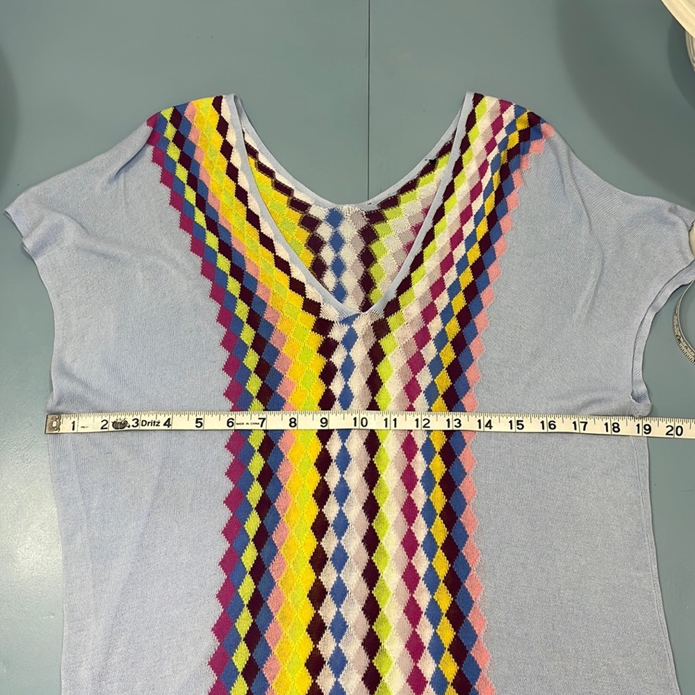 Knit Argyle Pattern Light Blue Tunic Top/Mini Dress Dolman Sleeves Small - Picture 11 of 14